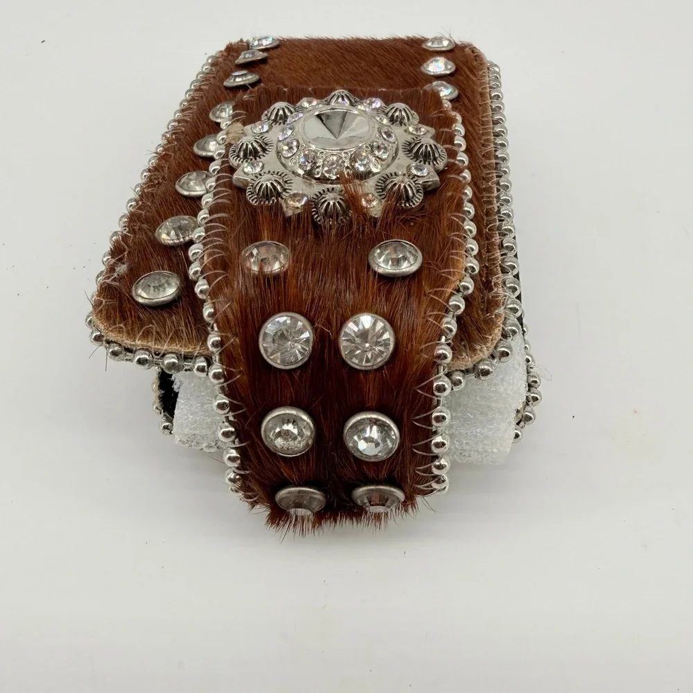 Montana West Phone Holster Small Brown Cowhide Rhinestone Y2K Western Clip